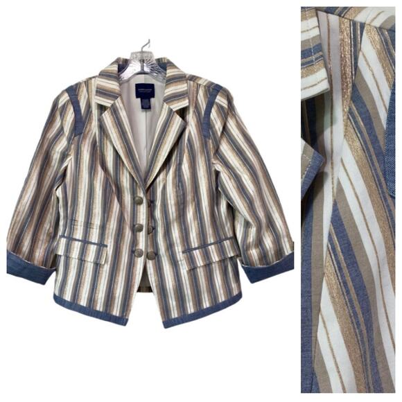Doncaster Jackets & Blazers - Doncaster Collection Nautical Metallic Stripe Blazer Women's Size 14 Pockets